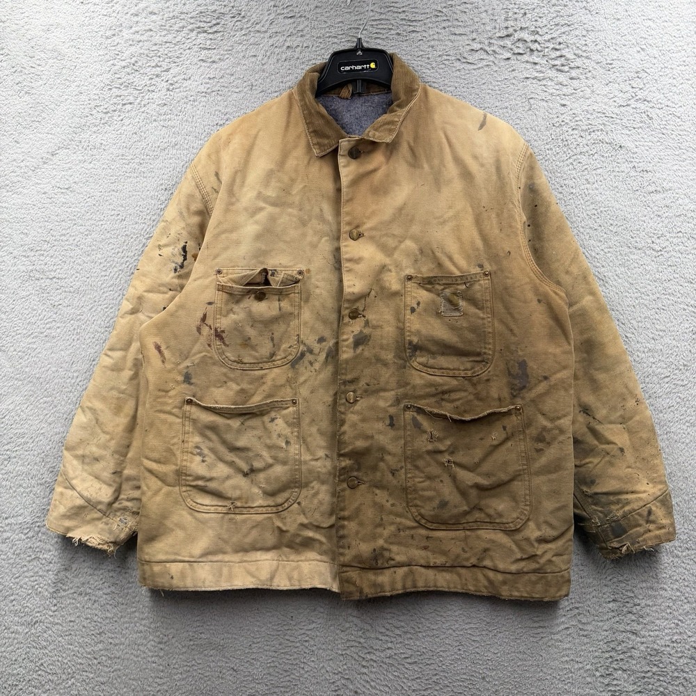 Vintage 70s 80s Carhartt Blanket Lined Chore Jacket Coat Men's Size 48